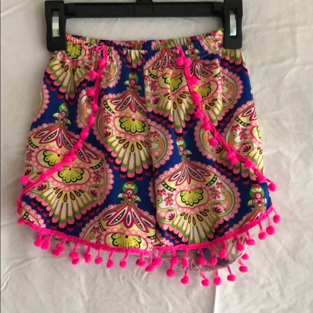 Girls lightweight shorts with hot pink Pom poms